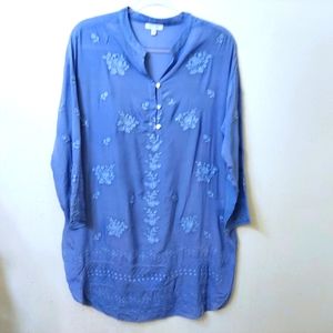 Provence Blue Tunic by Kyla Seo Features Delicate Hand Embroidery Size Small